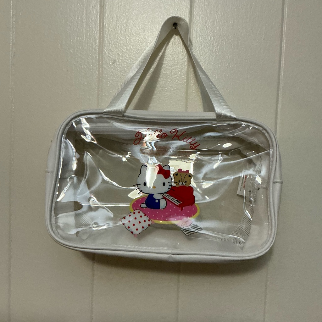 Rare Htf Sanrio Hello Kitty Wet Dry Transparent Cosmetic Bag Double Zipper Bag